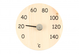 rund bastu termometer i ljust trä